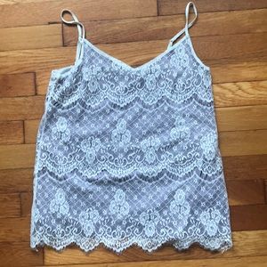 Ivory lace cami with lilac backing